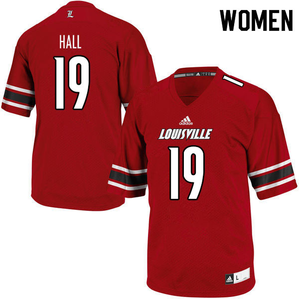 Women #19 Hassan Hall Louisville Cardinals College Football Jerseys Sale-Red - Click Image to Close